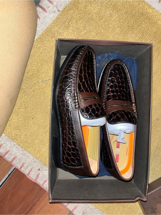 NWT Mens Sz 7 Golden Coxes Leather Loafer Classic Alligator Print Coffee Brown main image 12